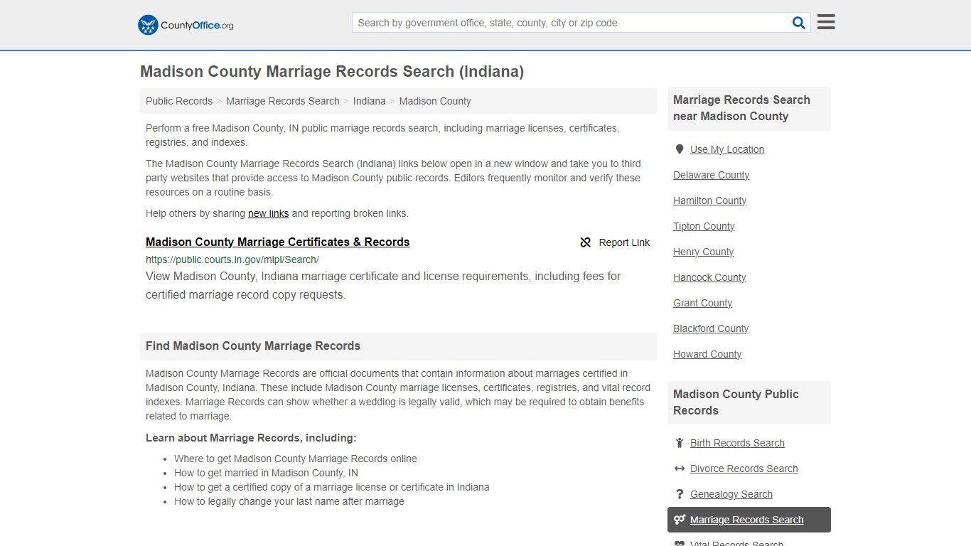 Marriage Records Search - Madison County, IN (Marriage Licenses ...